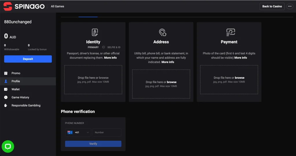 Spinago Account Verification