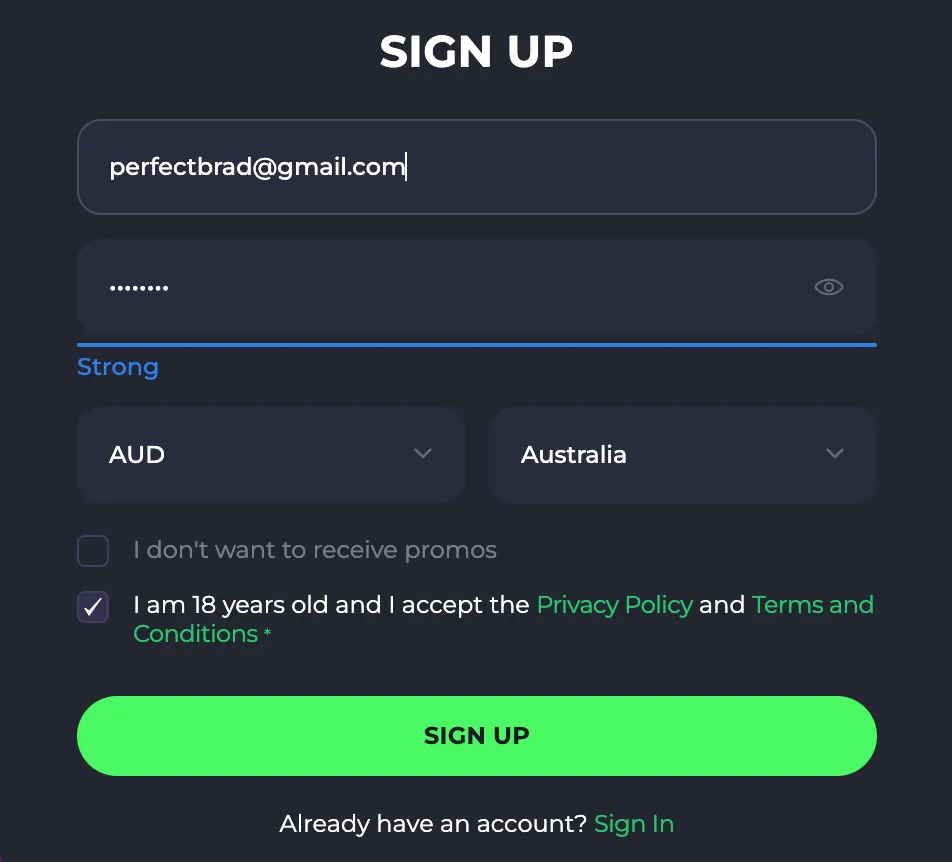 Spinago Sign up